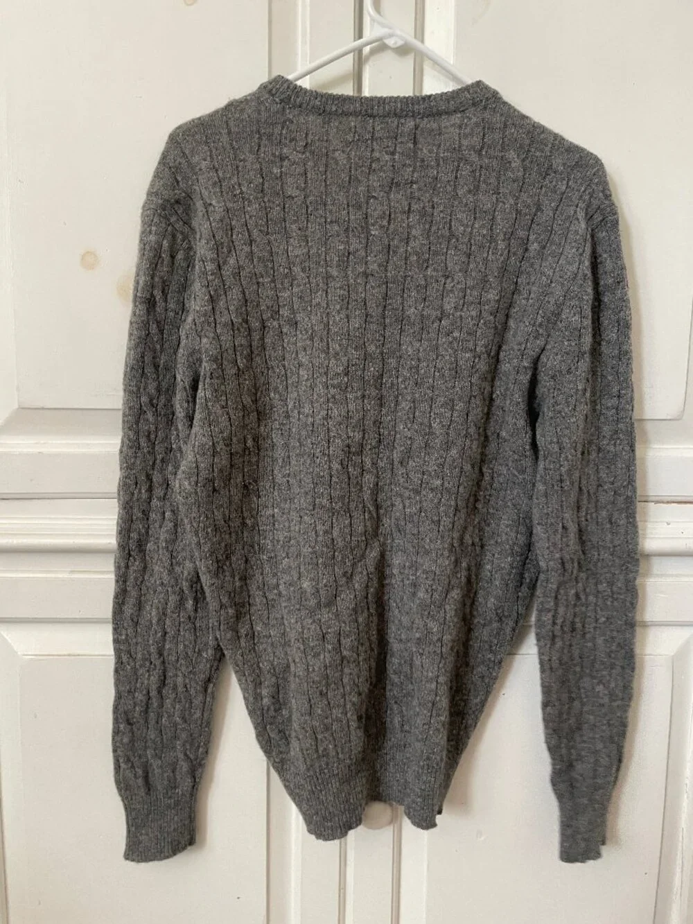 J.Crew factory lambswool mens crewneck gray cable knit sweater M *DESCRIPTION*
